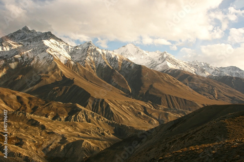 Evening view of hindukush or hindu kush mountain ridge  Tahikistan and afghanistan  view from Pamir highway or pamirskij trakt