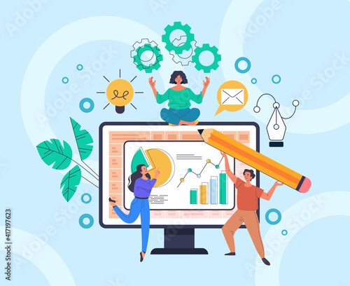 Team peple characters development business project. start up strategy management concept. Vector flat graphic design illustration