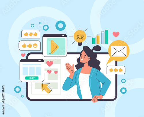 Social media marketing business advertising concept. Vector flat graphic design illustration
