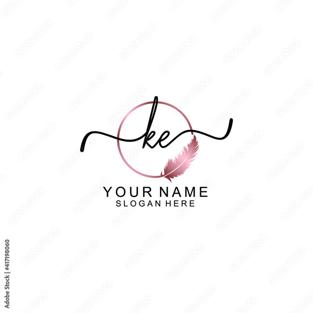 Letter KE Beautiful handwriting logo Letter KE Beautiful handwriting logo