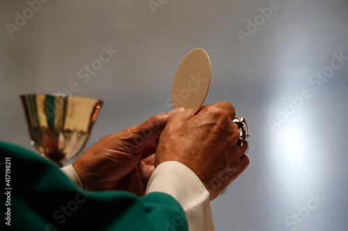 The Visitation Monastery.   Roman catholic mass.  Eucharist celebration.  Marclaz. France.  22.03.2018 photo