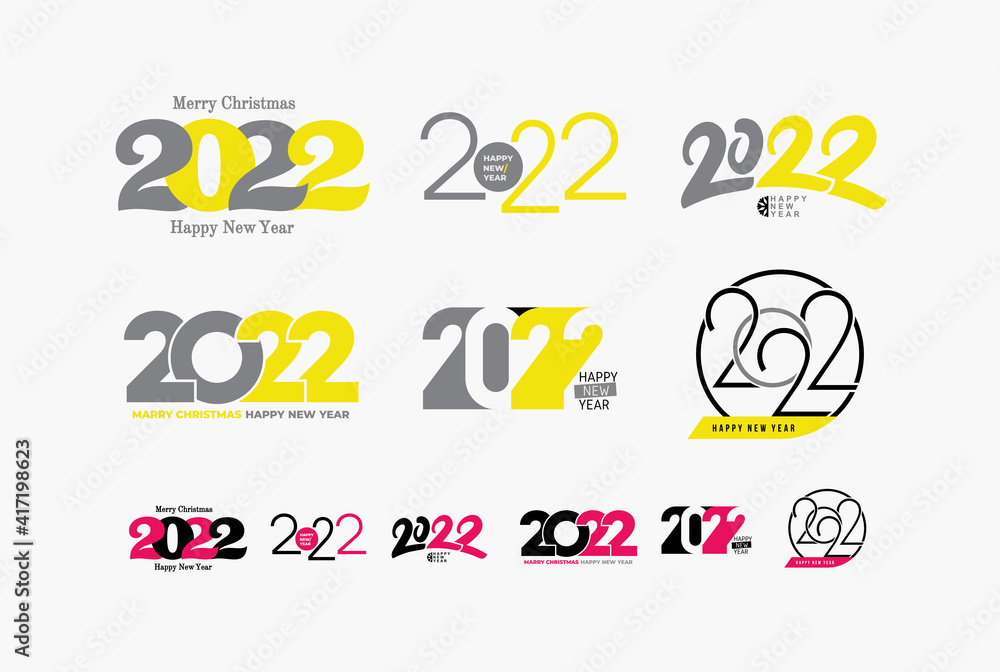 Colored Trend Set Of 2022 Happy New Year Logo Text Design. 2022 Number  Design Template. Collection Of 2022 Happy New Year Symbols. Vector  Illustration With Colorful And Labels Isolated On Background. Stock