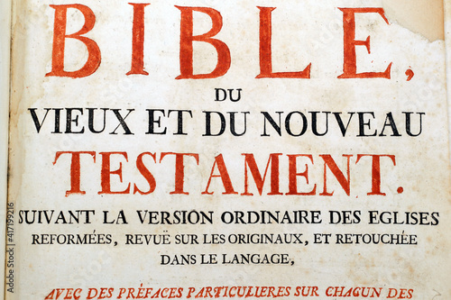Old Bible in french. 18 th century. France. 22.03.2018