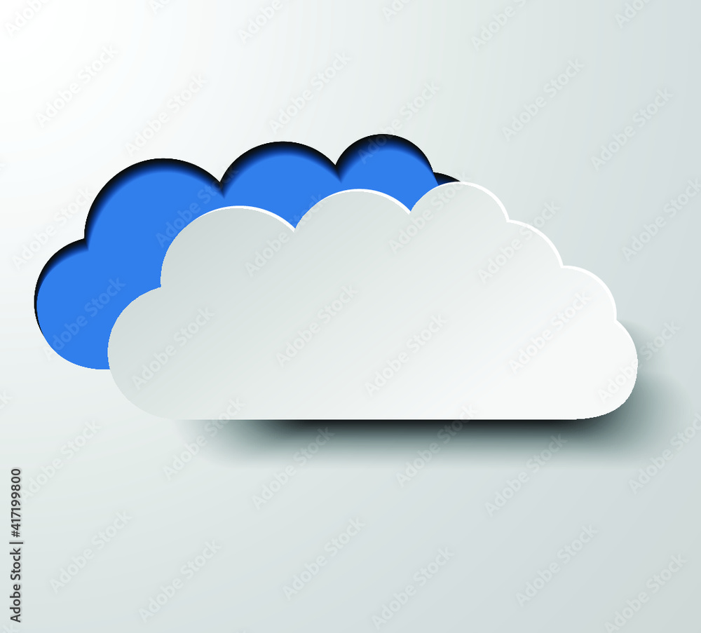 White paper cloud in flat style with shadow and blue background White paper cloud in flat style with shadow and blue background