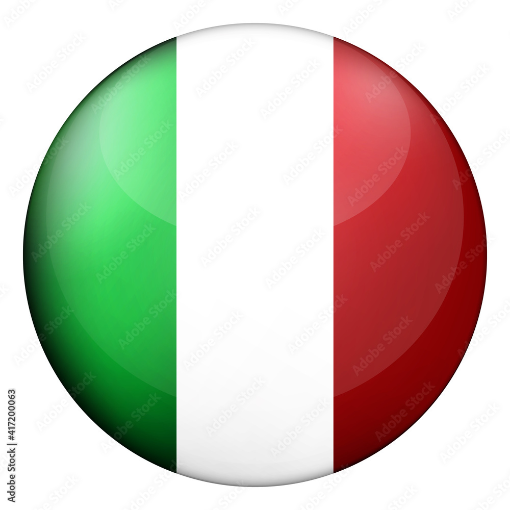 Glass light ball with flag of Italy. Round sphere, template icon. Italian national symbol. Glossy realistic ball, 3D abstract vector illustration highlighted on a white background. Big bubble. Glass light ball with flag of Italy. Round sphere, template icon. Italian national symbol. Glossy realistic ball, 3D abstract vector illustration highlighted on a white background. Big bubble.
