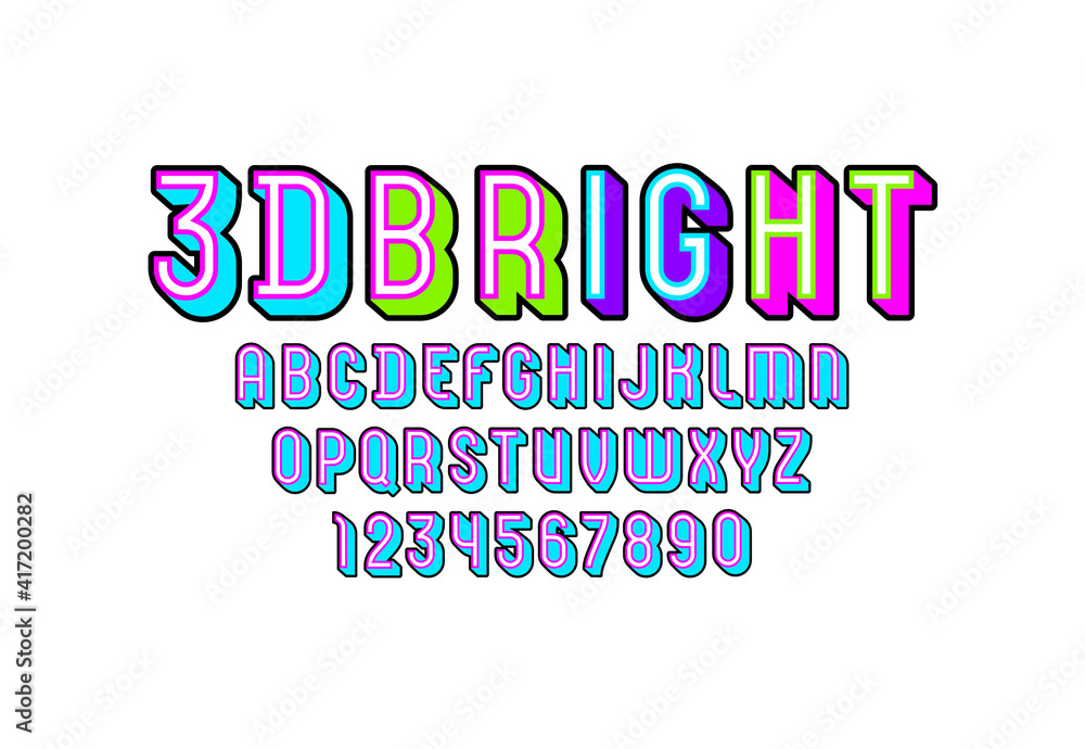 3D Font from geometric module, trendy bright alphabet, modern condensed capital Latin letters from A to Z and Arab numbers from 0 to 9 for you designs, vector illustration 10EPS 3D Font from geometric module, trendy bright alphabet, modern condensed capital Latin letters from A to Z and Arab numbers from 0 to 9 for you designs, vector illustration 10EPS