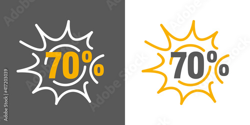 Spring Summer Sale 50 percent off with the sun in the background vector sticker label logo incon isolated on white and dark gray background