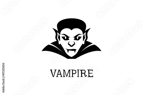 Vampire logo vector black icon with high collar isolated on white background for web design 