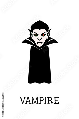 Vampire mascot vector icon character with high collar and red eyes isolated on white background