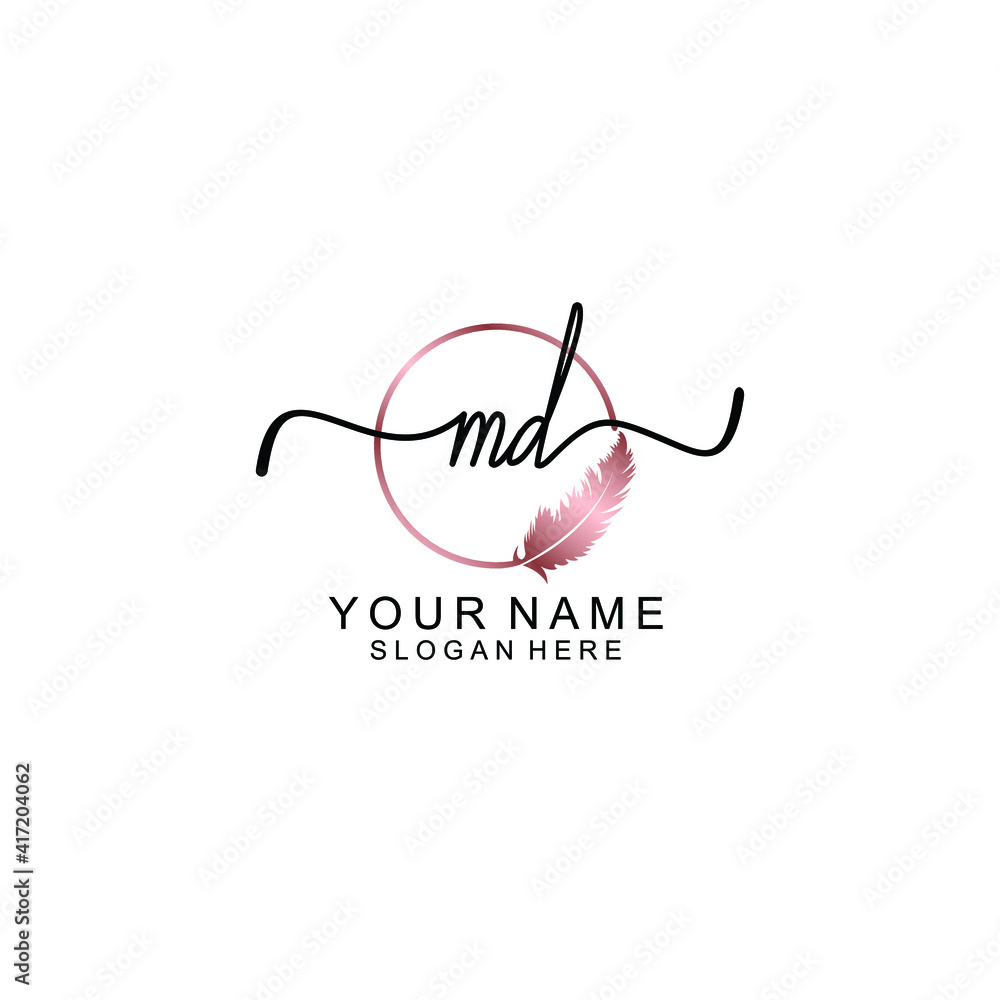 Letter MD Beautiful handwriting logo Letter MD Beautiful handwriting logo