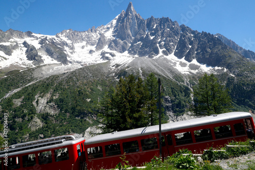 Mont-Blanc massif in the french Alps. The Montenvers Railway runs from Chamonix to the Mer de Glace glacier at an altitude of 1913 m. France. 07.06.2018