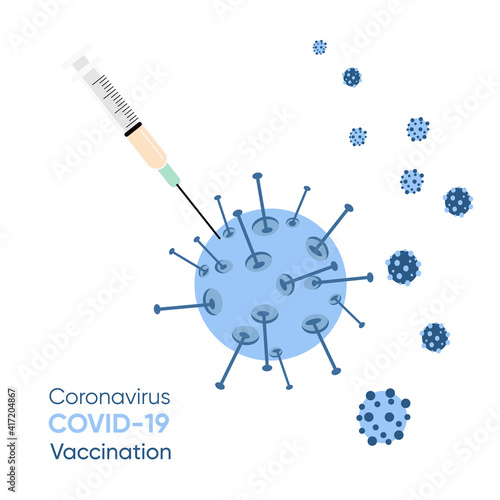Injection to kill virus. Syringe injecting COVID-19 Virus pathogen.COVID-19 Virus Vaccine, syringe injection, prevention, immunization, cure and treatment for coronavirus infection