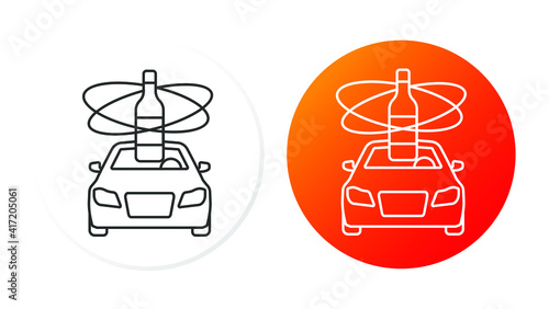 two linear icons on a round substrate, car accident, Drunk Driver