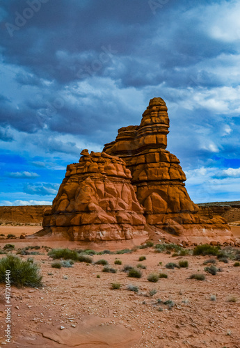 Layered geological formations of red rocks in Canyonlands National Park is in Utah near Moab.