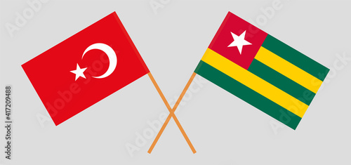 Crossed flags of Turkey and Togo. Official colors. Correct proportion