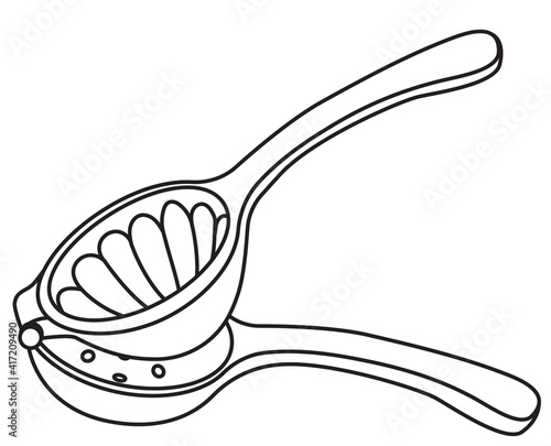 Hand-drawn doodle cartoon style vector image. Citrus fruit squeezer juicer bar accessory. For bar menu, bartender website design, cocktail making process illustration, alcohol cookbook decoration etc