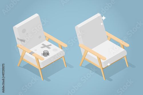 Before And After Armchair Restoration Illustration
