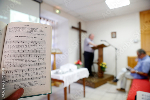 Service in a protestant evangelical church in Cluses, France.