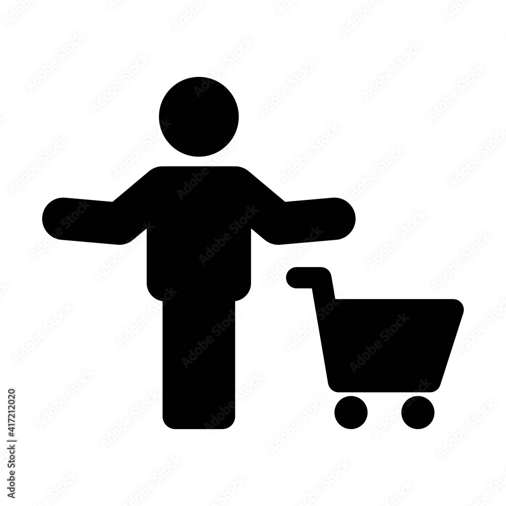 Shopping icon vector male person with cart symbol in a flat color glyph pictogram illustration Shopping icon vector male person with cart symbol in a flat color glyph pictogram illustration