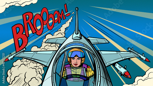 female high-speed modern fighter pilot. aviation and piloting