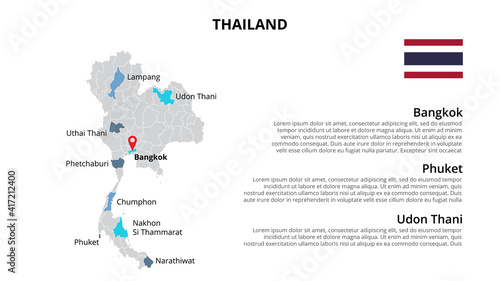 Thailand vector map infographic template divided by states, regions or provinces. Slide presentation