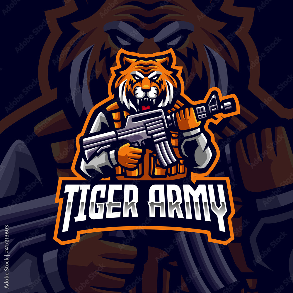 tiger army with gun mascot logo gaming