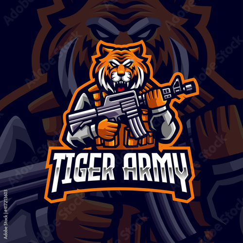 tiger army with gun mascot logo gaming photo