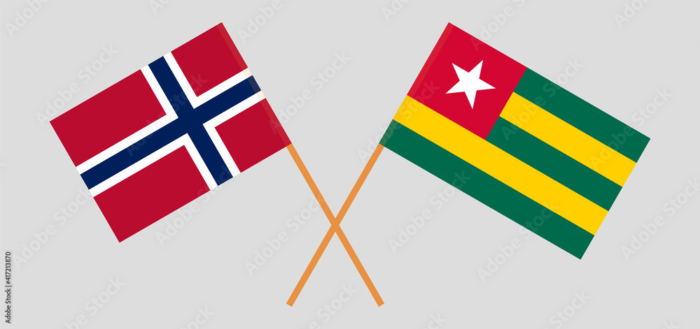 Crossed flags of Norway and Togo. Official colors. Correct proportion