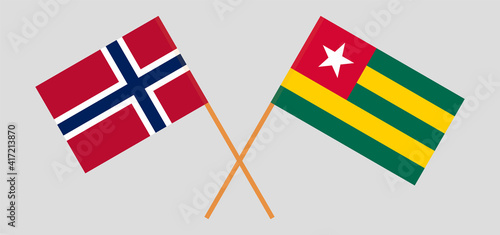 Crossed flags of Norway and Togo. Official colors. Correct proportion