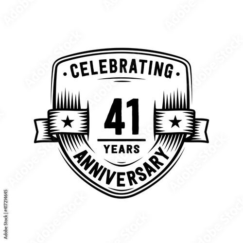 41 years anniversary celebration shield design template. Vector and illustration.