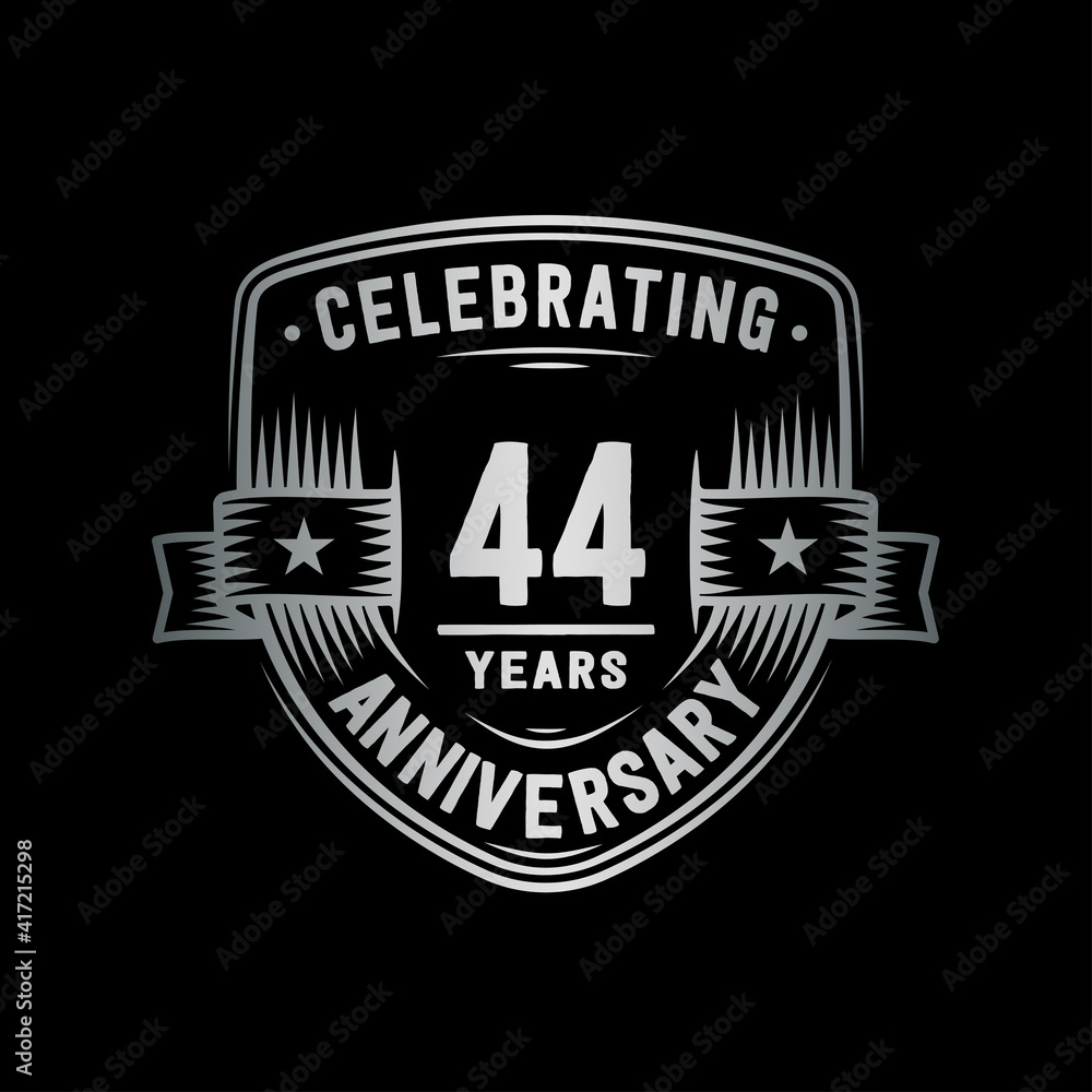 44 years anniversary celebration shield design template. Vector and illustration.