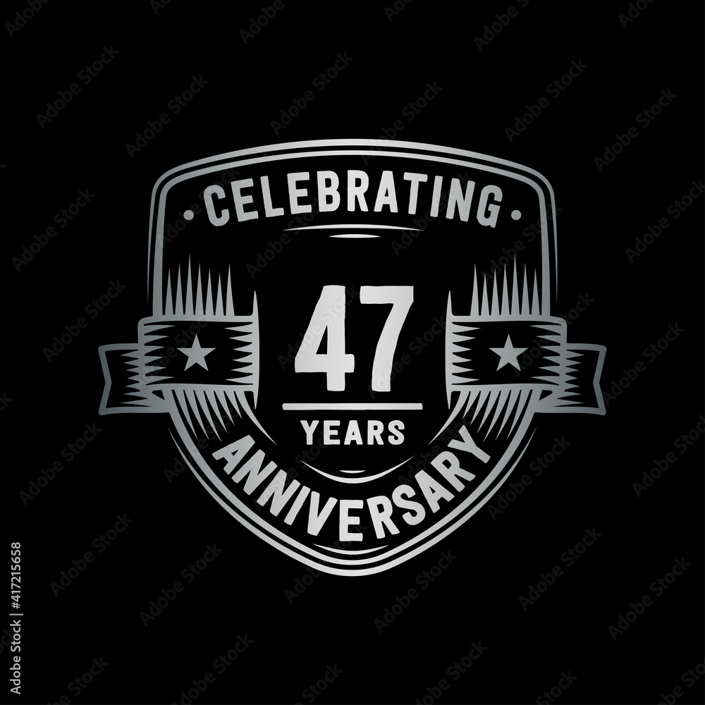 47 years anniversary celebration shield design template. Vector and illustration.
