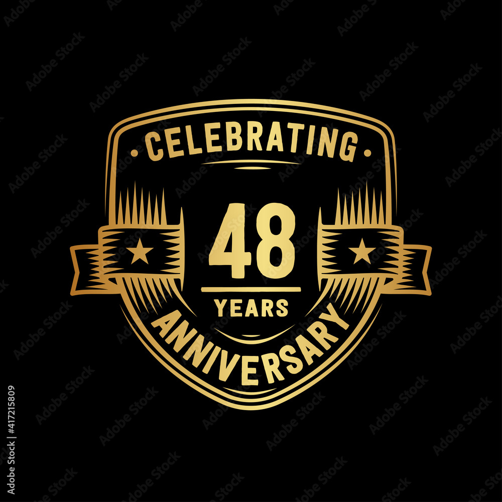 48 years anniversary celebration shield design template. Vector and illustration.