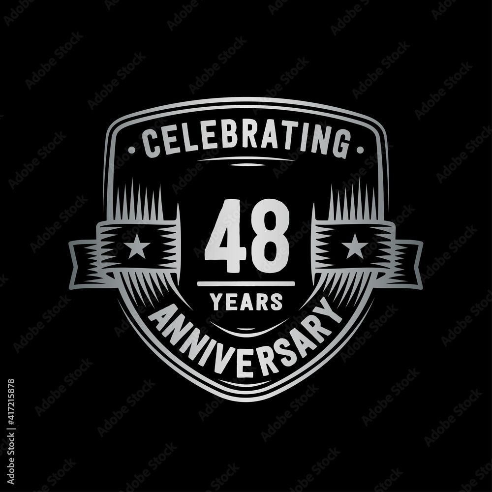 48 years anniversary celebration shield design template. Vector and illustration.