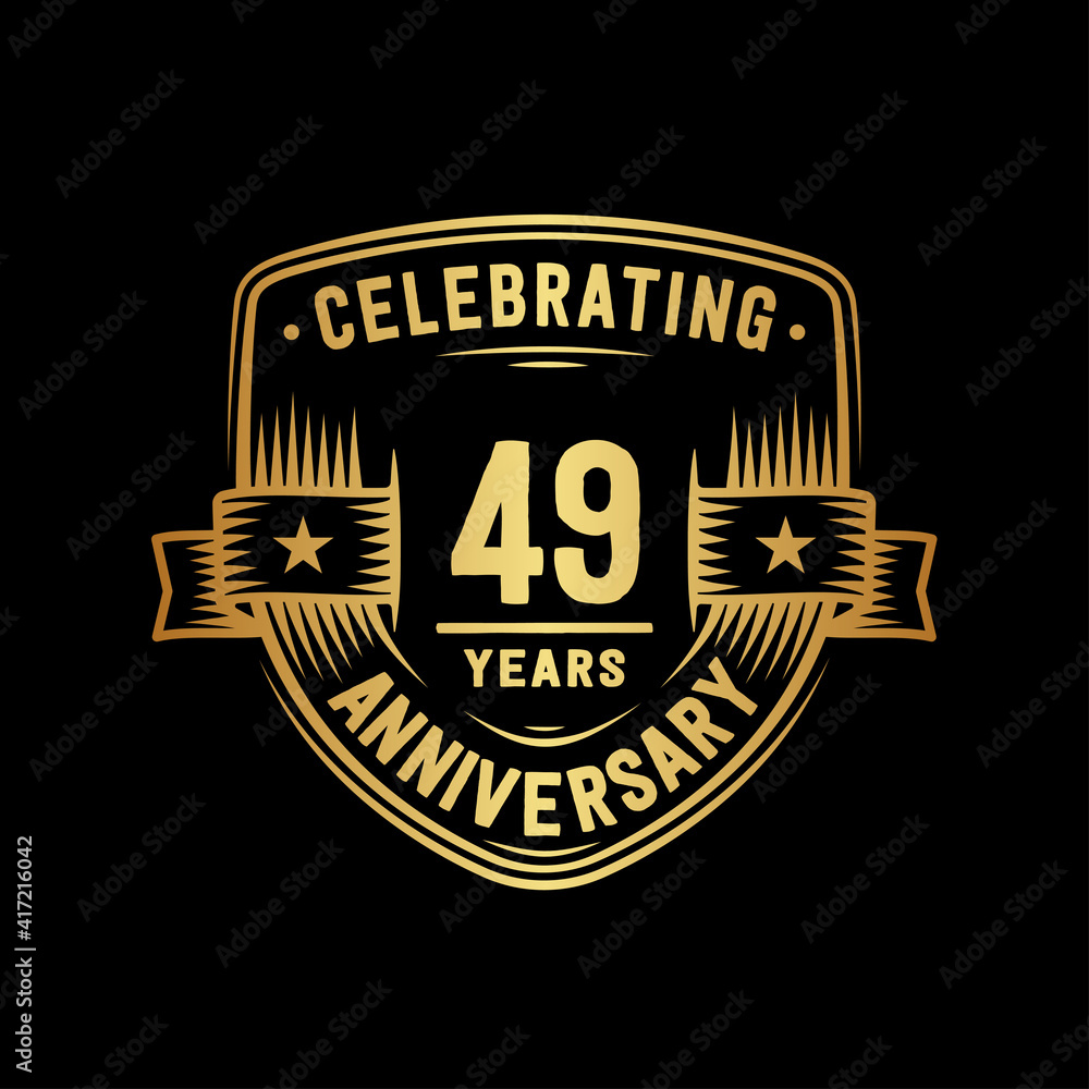 49 years anniversary celebration shield design template. Vector and illustration.