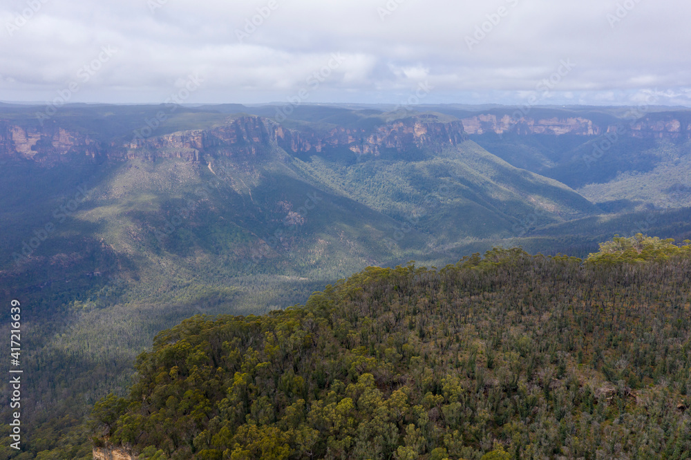Aerial view of the Grose Valley in The Blue Mountains in Australia