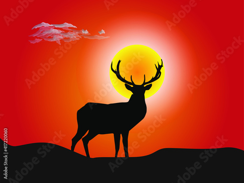 Deer against the background of sunrise