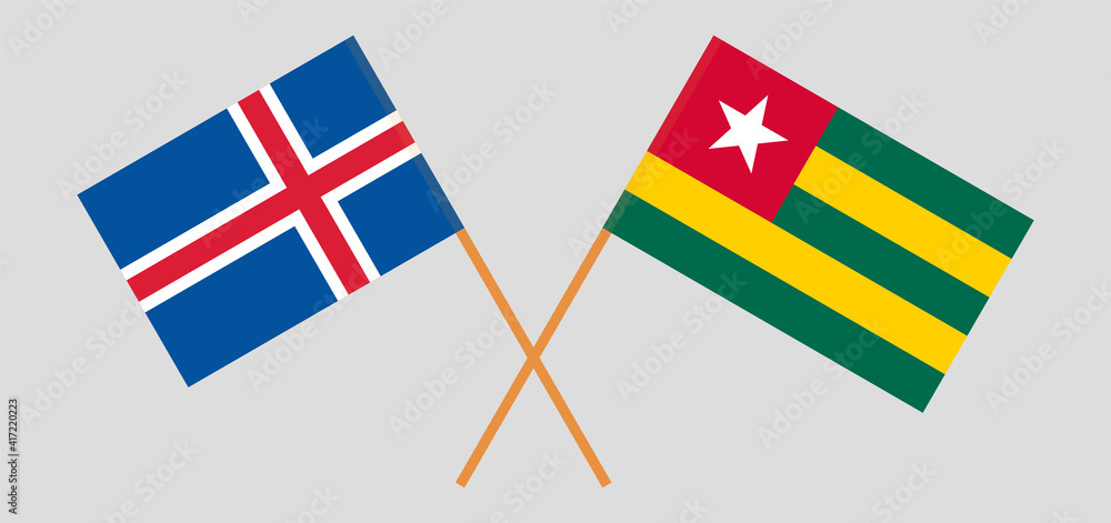 Crossed flags of Iceland and Togo. Official colors. Correct proportion