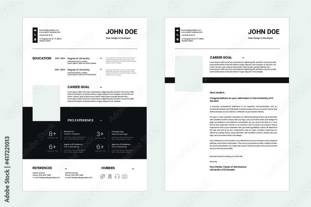 Creative Resume CV Template 1 pages Resume + Cover Letter
