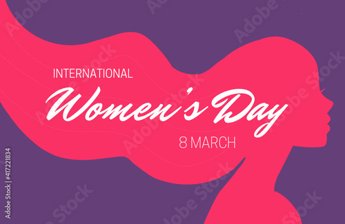 Womens day poster banner with female face silhouette. Womens day concept