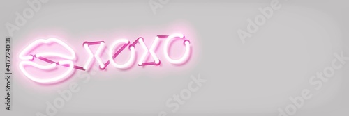 Vector realistic isolated neon sign of Xoxo kiss saying logo for template decoration on the white background. Concept of love.