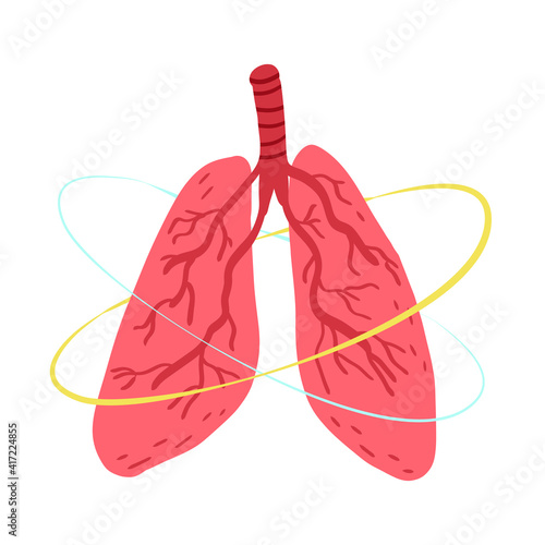 Pneumonia, bronchial infections awareness, prevention disease concept. Healthy human lungs and protection rings over it.