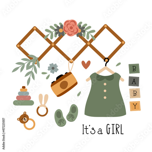 poster with bohemian baby girl elements