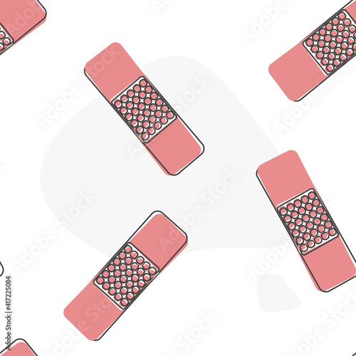 Vector icon of bactericidal protective plaster. First aid cartoon style on seamless pattern on a white background.