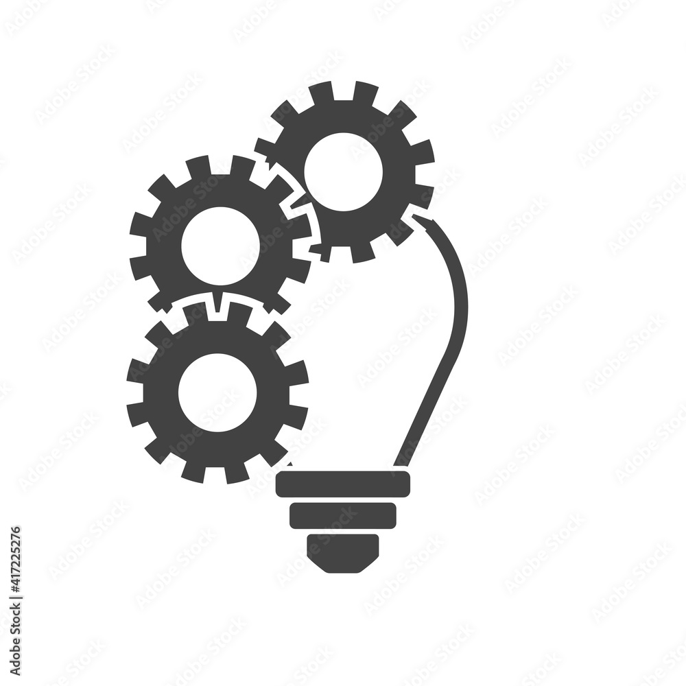 Vector lamp and gear icon. Symbol of generating new ideas on white isolated background. Vector lamp and gear icon. Symbol of generating new ideas on white isolated background.