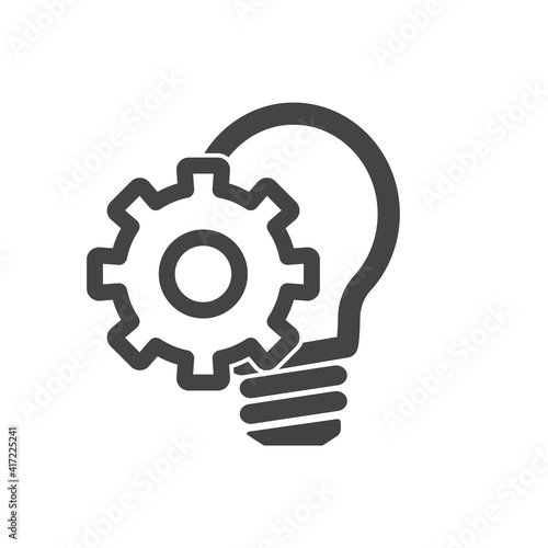 Vector lamp and gear icon. Symbol of generating new ideas on white isolated background.