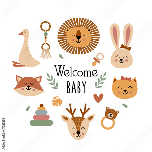 poster with bohemian baby animals faces