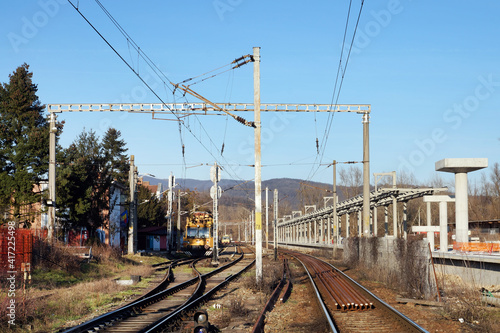 Structures of a new railway platform under construction in Lipova, Romania, Europe