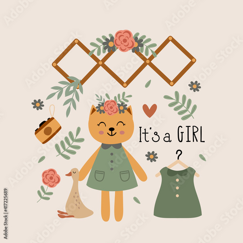 poster with cat girl and bohemian elements
