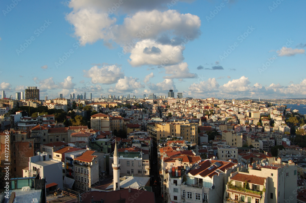 Panoramic view of the city of Istanbul (Turkey), from the Galata tower. Golden Horn. Sunset